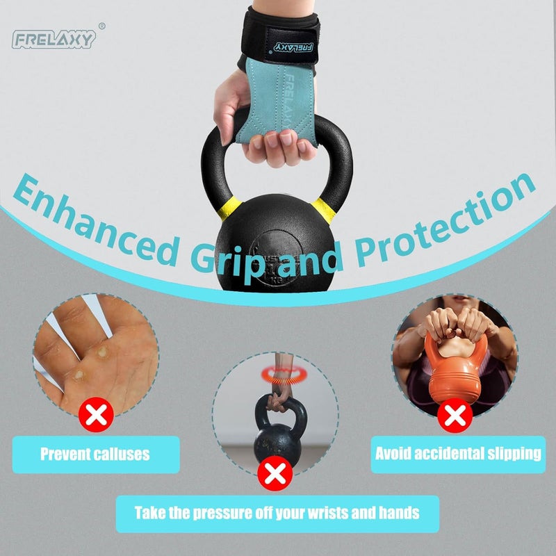 Frelaxy Lifting Wrist Straps Women and Men, Weight Lifting Grips with Cushion Wrist Loop, Double Layer Leather and Storage Pouch, Gym Workout Straps for Deadlift and Powerlifting - Image 3